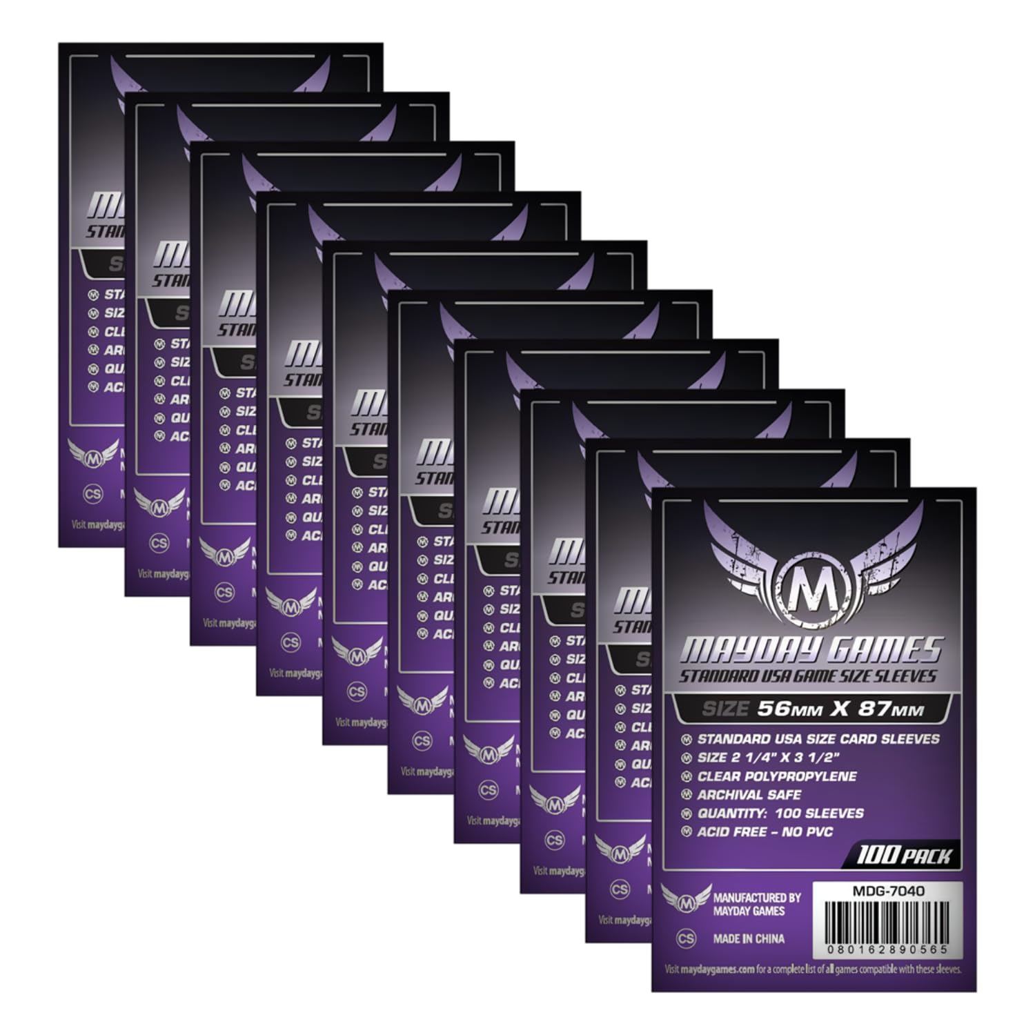 MayDay MDG-7040 | Lot de 1000 Pochettes Standard 56×87 mm (10×100 Sleeves) | Format Standard USA (Cartes américaines) | Protège Cartes, Housse de Protection