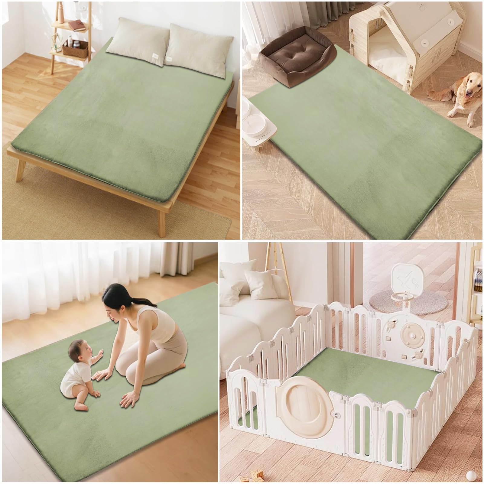 Tapis Bebe Epais, 2cm Epais Tapis de Jeu Ramper avec Mousse Mémoire Vert Herbeux 120 x 180 cm Tapis de Jeu Bebe Velours Corail pour Chambre, la Chambre du bébé, Salon, Parc Enfants