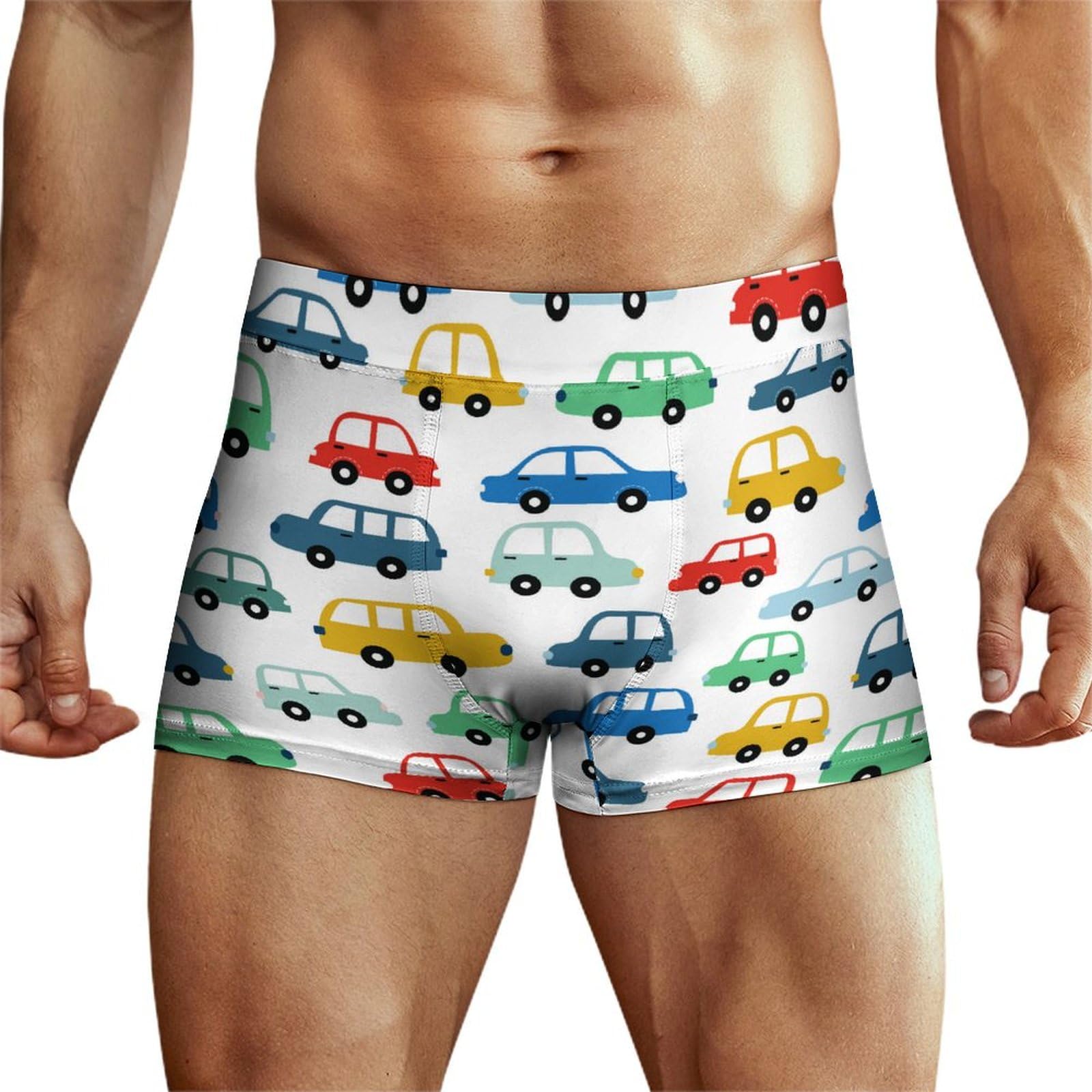 Niapessel Men's Boxer Briefs, Men's Underwear Boxer Brief, Breathable Comfort Novelty Boxers Briefs for Men, Cars, S