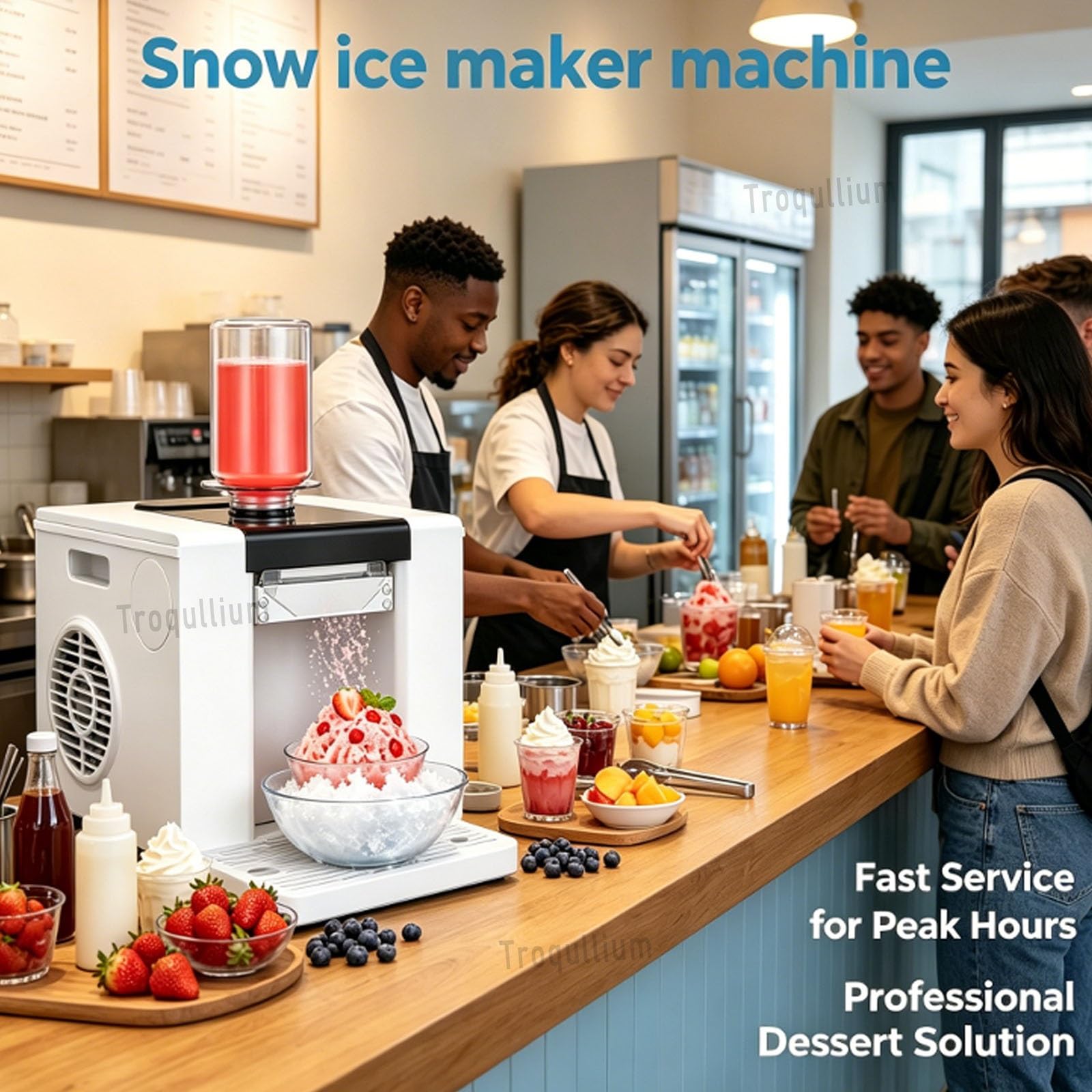 Máquina Comercial de Hielo en Copos de Nieve, con Auto Clean y Pantalla táctil Inteligente, for Preparar granizados, cucuruchos, Batidos y Otras deliciosas Bebidas frías | Green