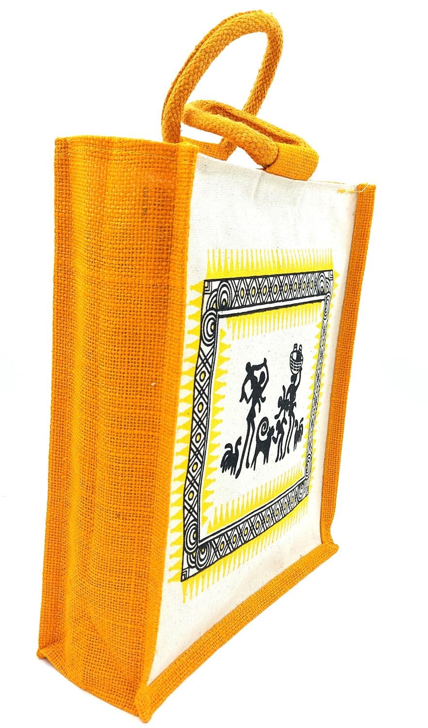 Jute Bag Canvas Warli Print for Multi-Purpose use, for Office/College/School, Return Gift, Shopping/Grocery Bag, Eco Friendly Jute Bag for Men, Women and Kids (Yellow) (B0CK6F3453) Amazon Price History, Amazon Price Tracker