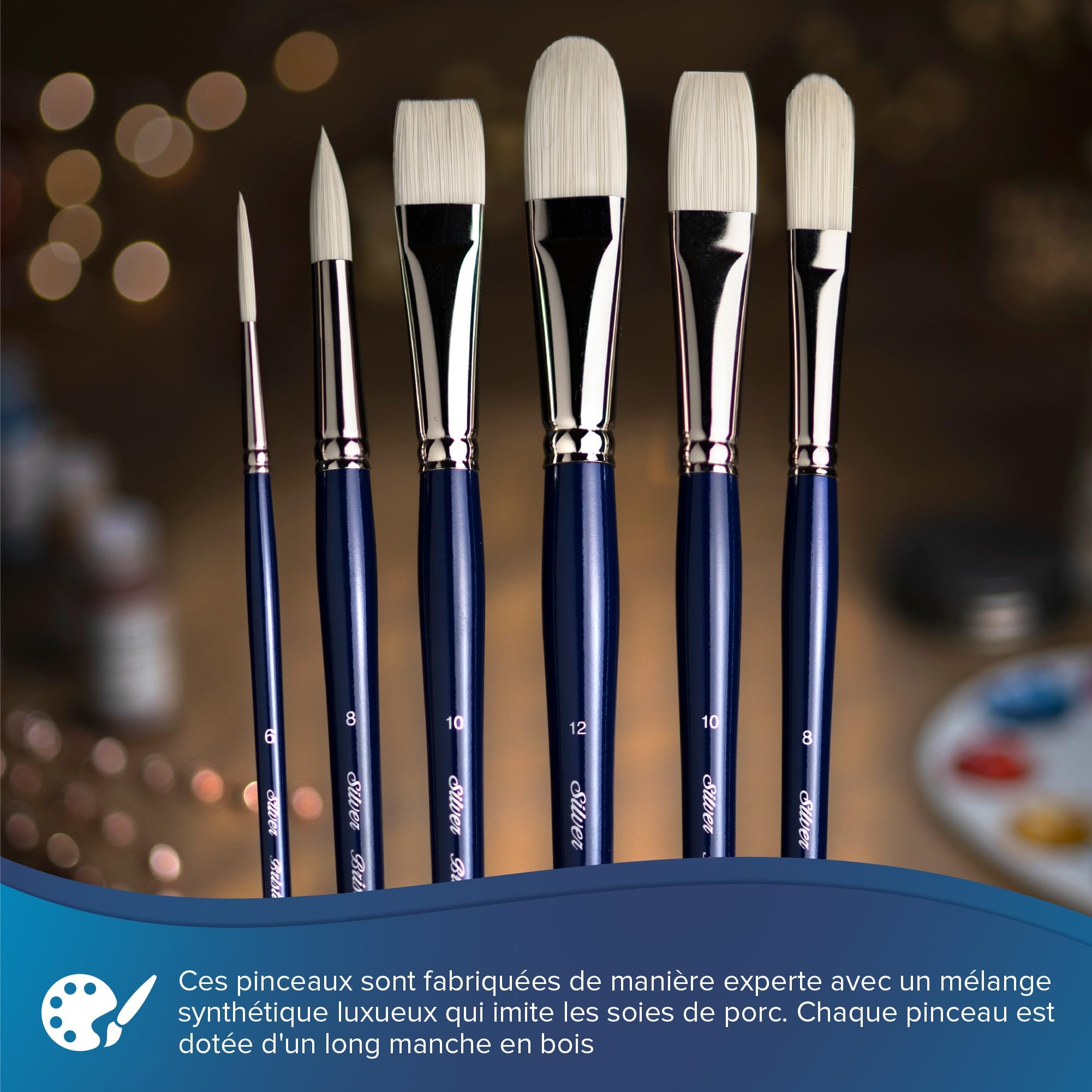 Silver Brush Limited - Assortiment de 4 pinceaux Bristlon pour la Peinture à l'huile et Acrylique - Manche Long