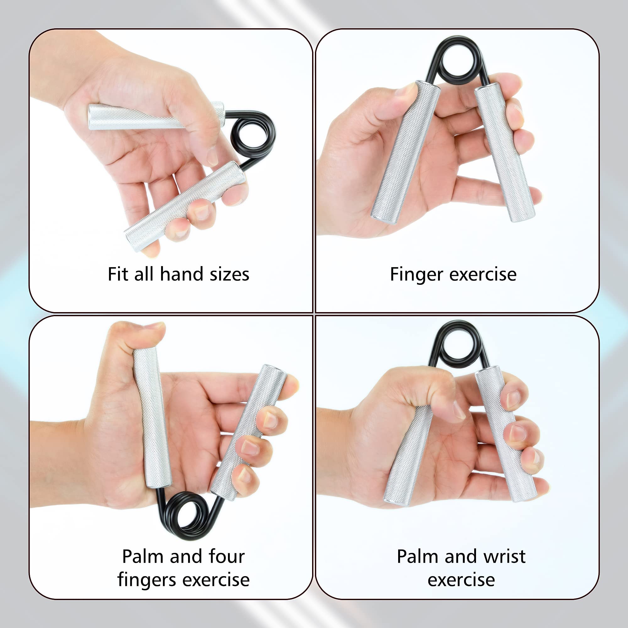 DECILUD Grip Strength Trainer Set, 50LB-300LB 6 Pack Metal Hand Grip Set No Slip Heavy-Duty Finger, Wrist & Forearm Exercise Strengthener for Home Office & Gym, Muscle Building Grip Strength Trainer