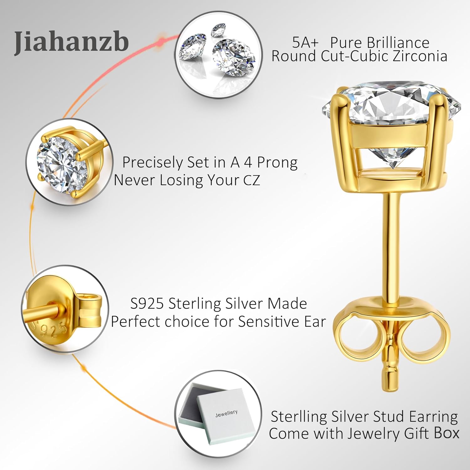 Sparkling 925 Sterling Silver Round Cut 5A+ Cubic Zirconia CZ Stud Earrings Hypoallergenic Earrings for Women/Men 4MM-8MM - Image 5