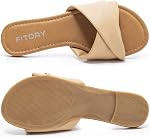 FITORY Women's Summer Flat Sandals Fashion Slides With Soft Leather Slippers Size 6-11