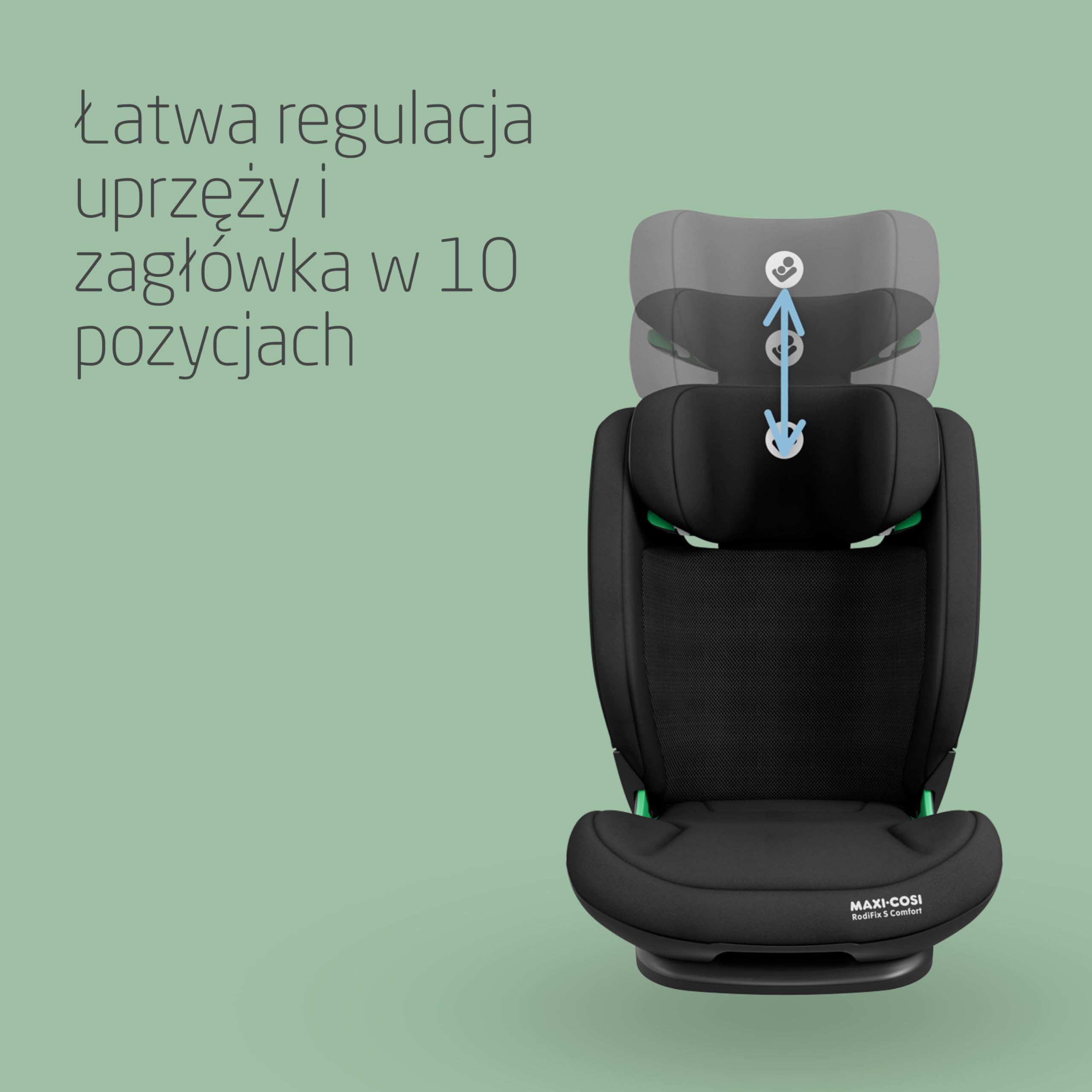Maxi-Cosi RodiFix S Comfort i-Size, komfortowe materiały przepuszczające powietrze, regulowany fotelik samochodowy, 3,5–12 lat (100–150 cm), 3 pozycje odchylania, G-CELL, AirProtect, Authentic Black