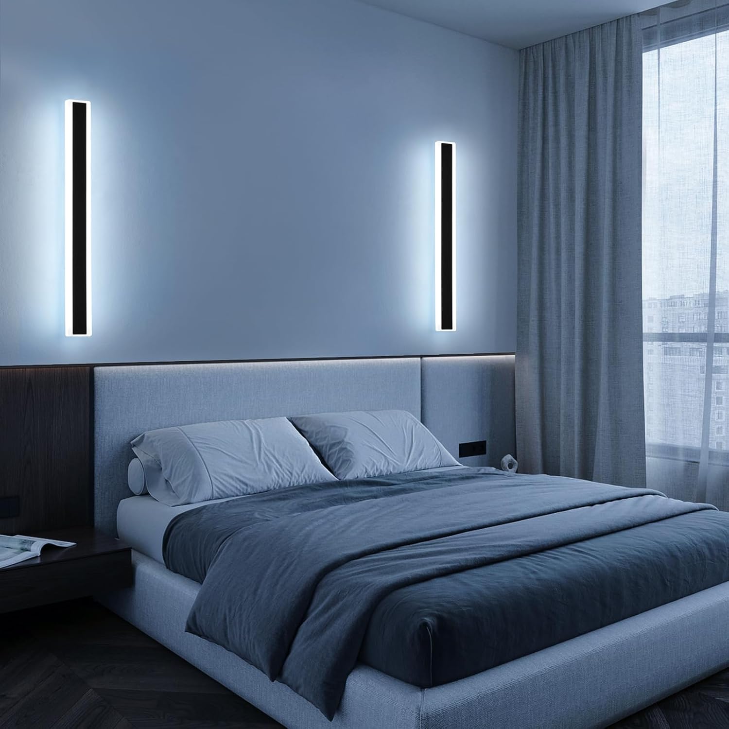 Mikeru 2Pack 23.6inch Long Led Wall Light, 6000k Cool White Modern Outdoor Wall Light Ip65 Waterproof Black Acrylic Porch Exterior Lighting Fixtures, Exterior Wall Mount Lights