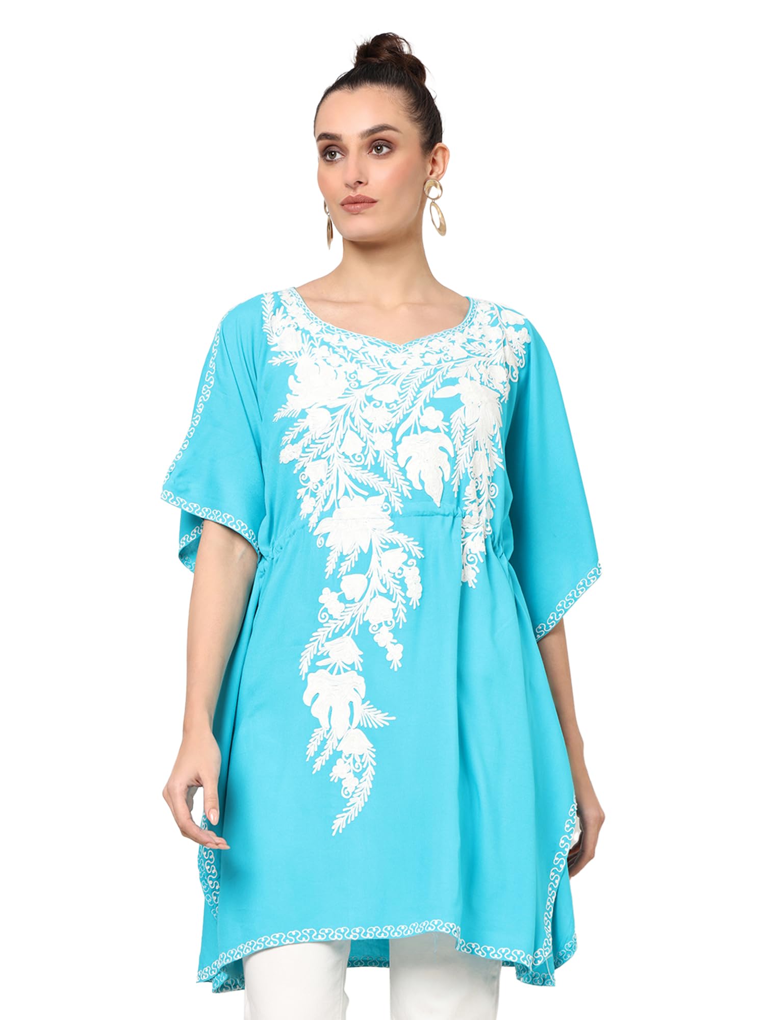 craftbazar Women's Boho Embroidered Black Kaftan Top (Free Size)-picture-7
