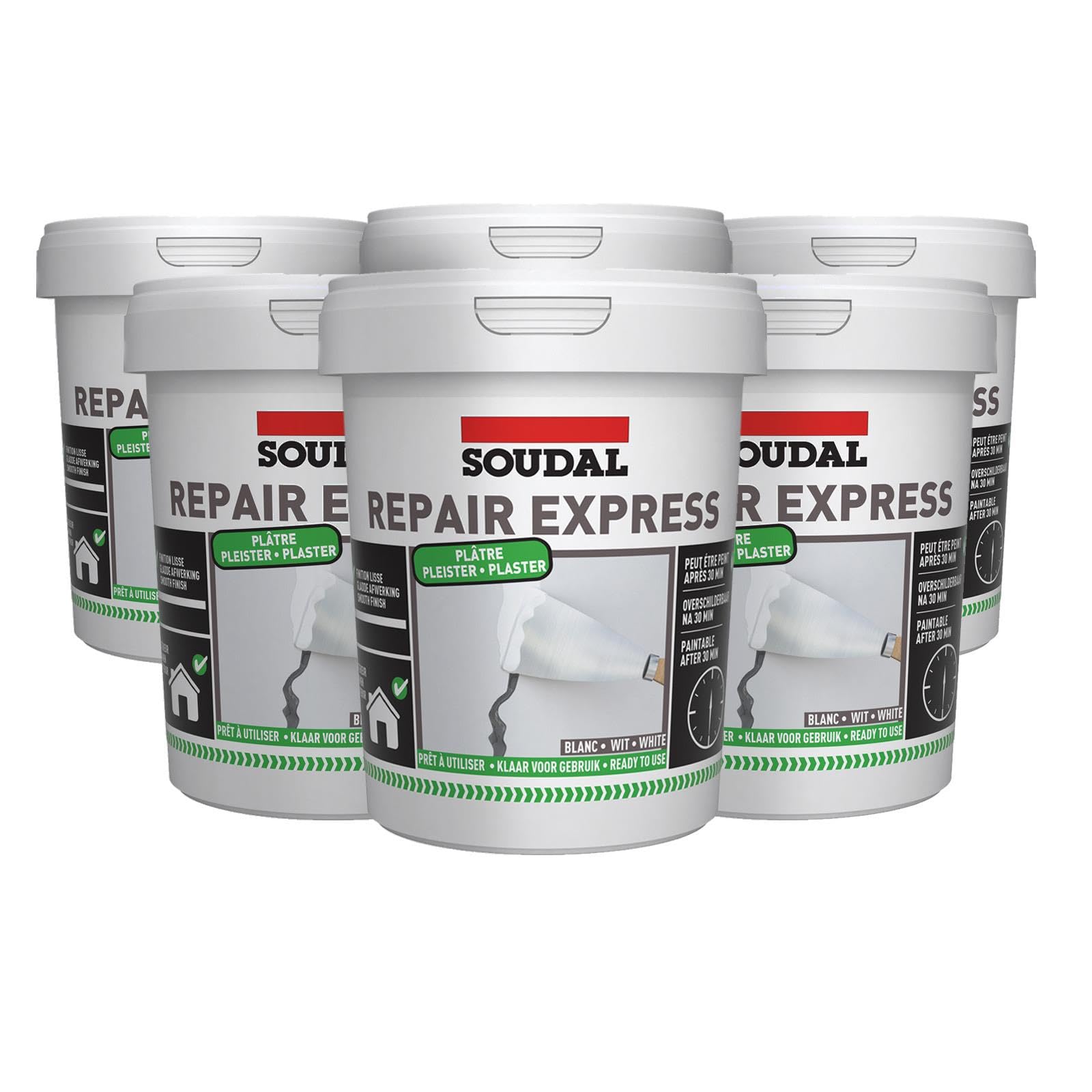 Soudal Repair Express Plaster Hole Crack Joint Filler (900ml Tub) - 6 Pack
