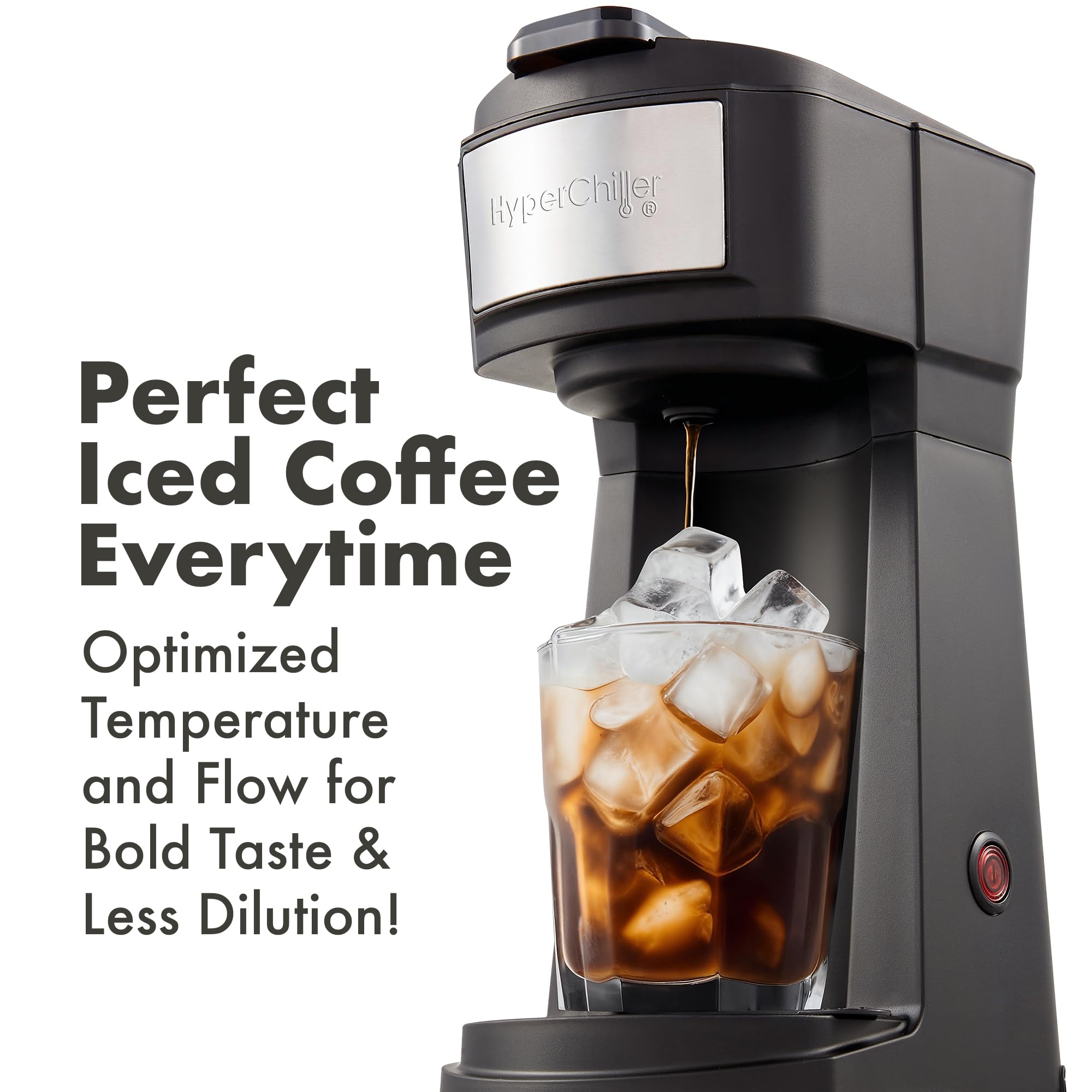 HyperChiller EHC210N - Cafetera helada/caliente, K-Cup o café molido, 8, 10 o 12 onzas, soporte extraíble para K-Cup y filtro de malla reutilizable, bandeja de goteo, negro/acero inoxidable