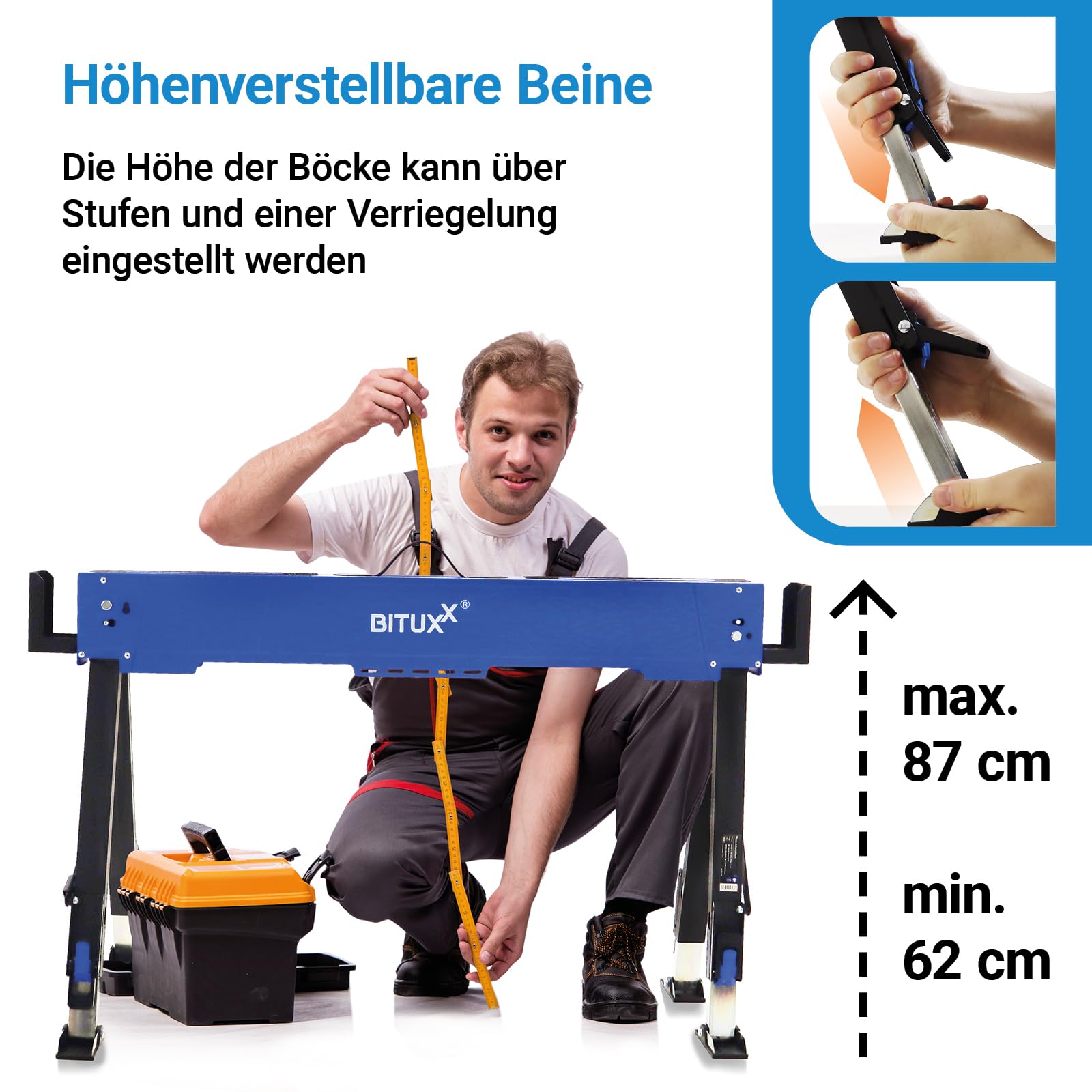 Bituxx 2X Arbeitsbock Bock Gerüstbock Klappbock Tischbock Malerbock 600Kg Klappbar Höhenverstellbar 62-87cm