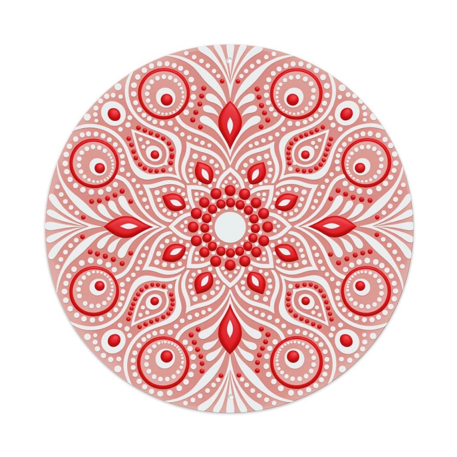 Wmlzdnwr Vintage Red And White Mandala Pattern With Circular Motifs Round Tin Sign,Retro Wall Art,Metal Poster For Home, Bar, Garage, Cafe, Rustic Indoor & Outdoor Decor, 8X8 Inches