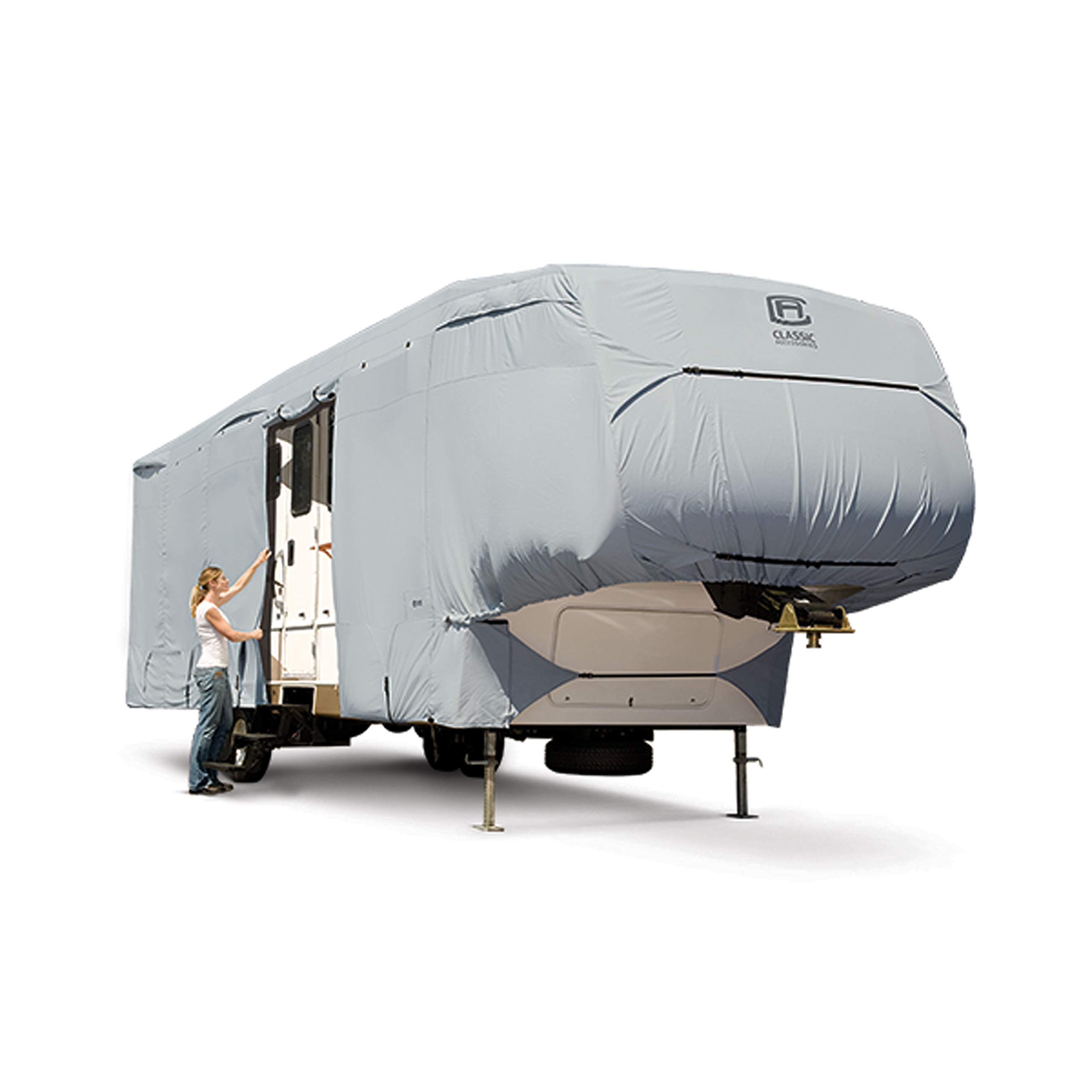 Photo 1 of Classic Accessories Over Drive PermaPRO 5th Wheel Cover, Fits 26' - 29' RVs, Universal Camper Cover, Grey 26'-29'L x 130"H (Model 3T)