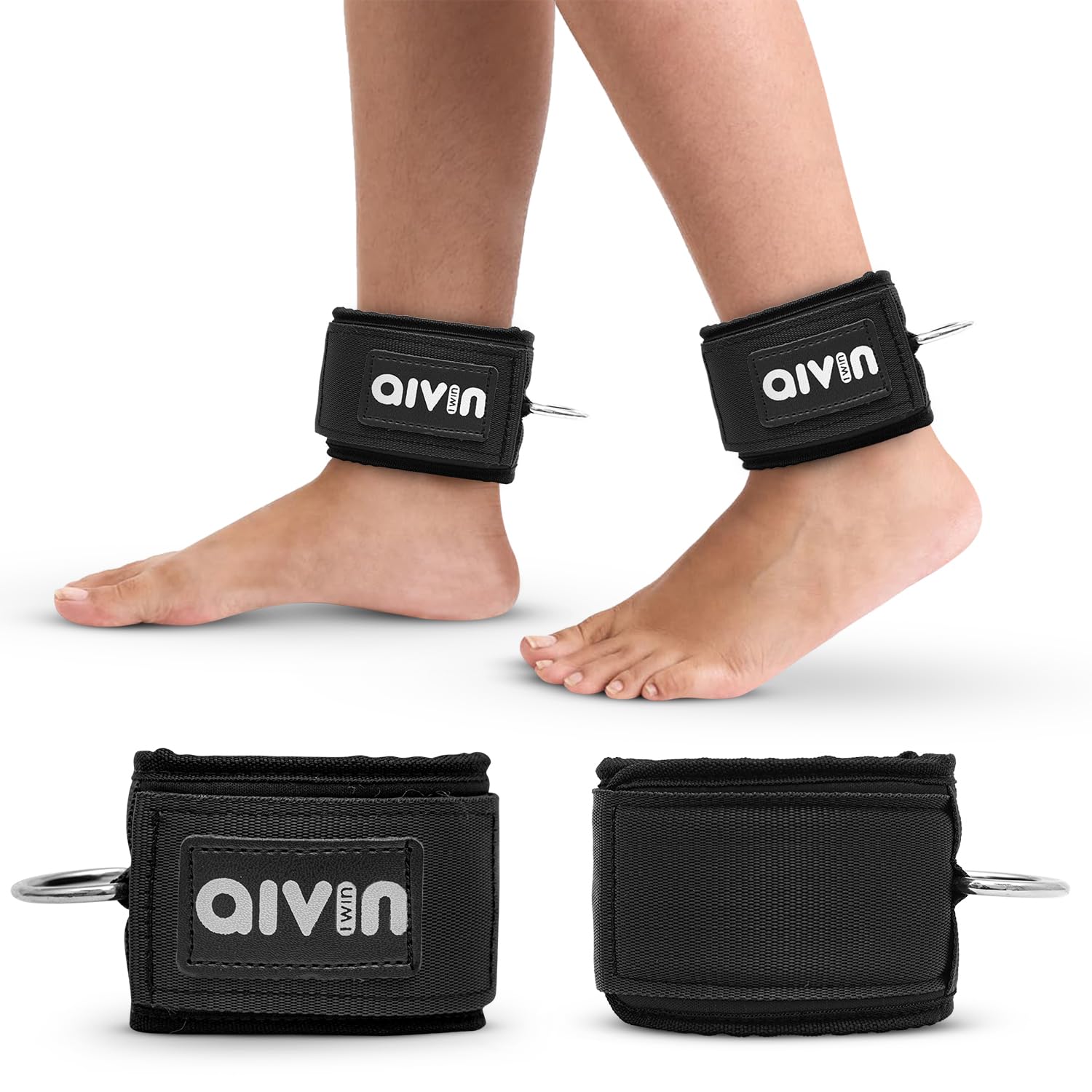 AIVIN Ankle Straps for Gym Cable Machine Pair Neoprene Padded Cuff - Black