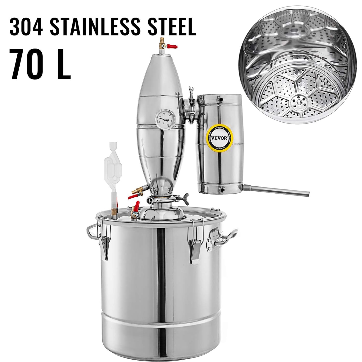 VEVOR Alcohol Still 18.5Gal/70L Alcohol Distiller with Ceramic Balls for Purer Wine Distillery Kit for Alcohol with Brewing Kit for DIY Whisky Wine Brandy