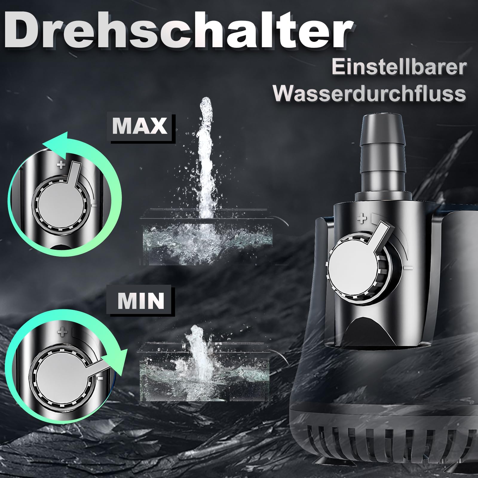Aquarium Pumpe 25W 1500L/H Tauchpumpe Ultra-Leise Mini Teichpumpe Springbrunnenpumpe mit Einstellbarem Schalter und 1.5m Kabel, 2 Düsen wasserpumpe für Teich, Aquarien, Hydrokultur, Brunnen