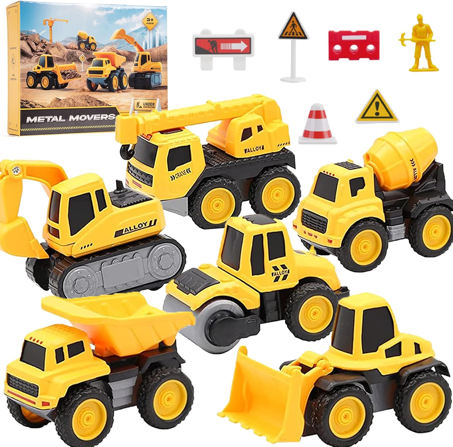 OBEST Vehículo de Construcción de Juguete,6 Tipos de Señales de Tráfico de Barricadas para Coche de Fricción Mapa con Estacionamiento de Escena,Regalo de Cumpleaños para niños