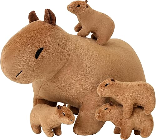 SQEQE Capybara - Peluche de mamá con 4 lindos bebés Capybara, peluche de algodón súper suave, regalo para niños y niñas