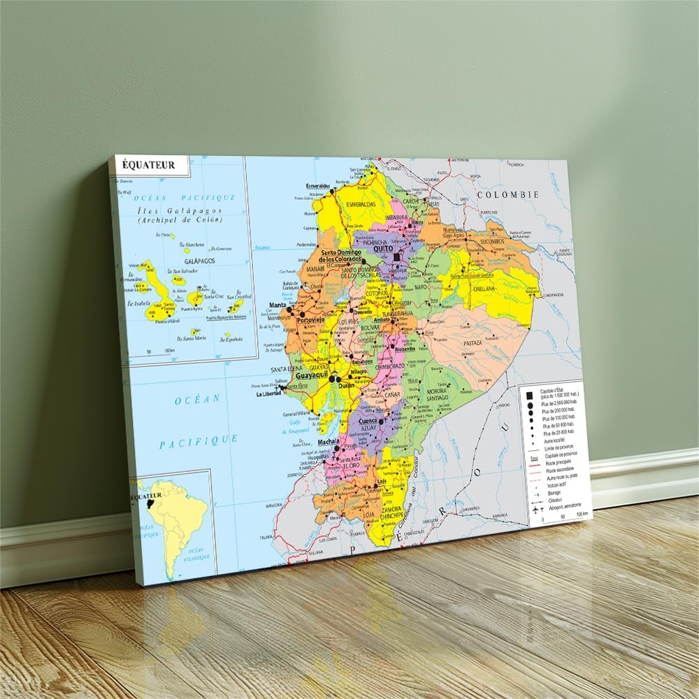 FHRPUZOKXVB Geopolitical Map of Ecuador Canvas Posters, Modern Wall Art Decorations — Suitable for Living Rooms, Bedrooms, Offices, Cafés, and More. (16×24inch Framed)