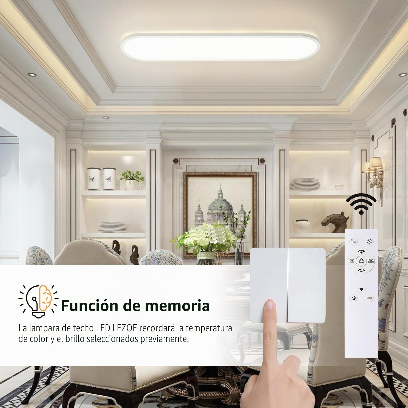 LEZOE Lámpara de techo LED RGB regulable con mando a distancia, 36W 4500LM 4000K RGB, panel de luz regulable para cocina, salón, dormitorio y habitación infantil 80x20x2.9cm Oficina Ovalada