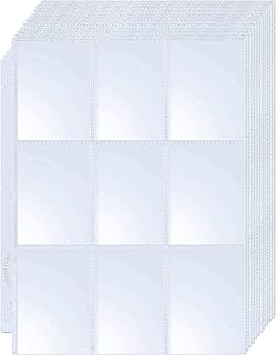Trading Card Sleeve Pages 9 Pocket Pages Protectors 3 Holes for Trading Cards/Sport Cards/Game Cards Fit 3 Ring Binder OS02 (Transparent, 75 Sheets)