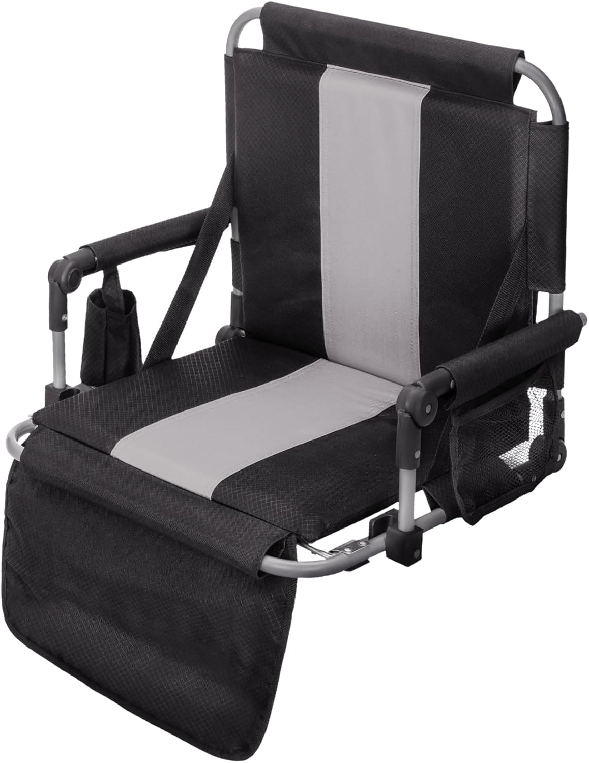 GREEN PARTY Stadium Seat for Bleachers Portable Outdoor Floor Folding Stadium Chair with Armrest, Back Support, Cup Holder, Mesh Bag and Hide Hooks Black Grey