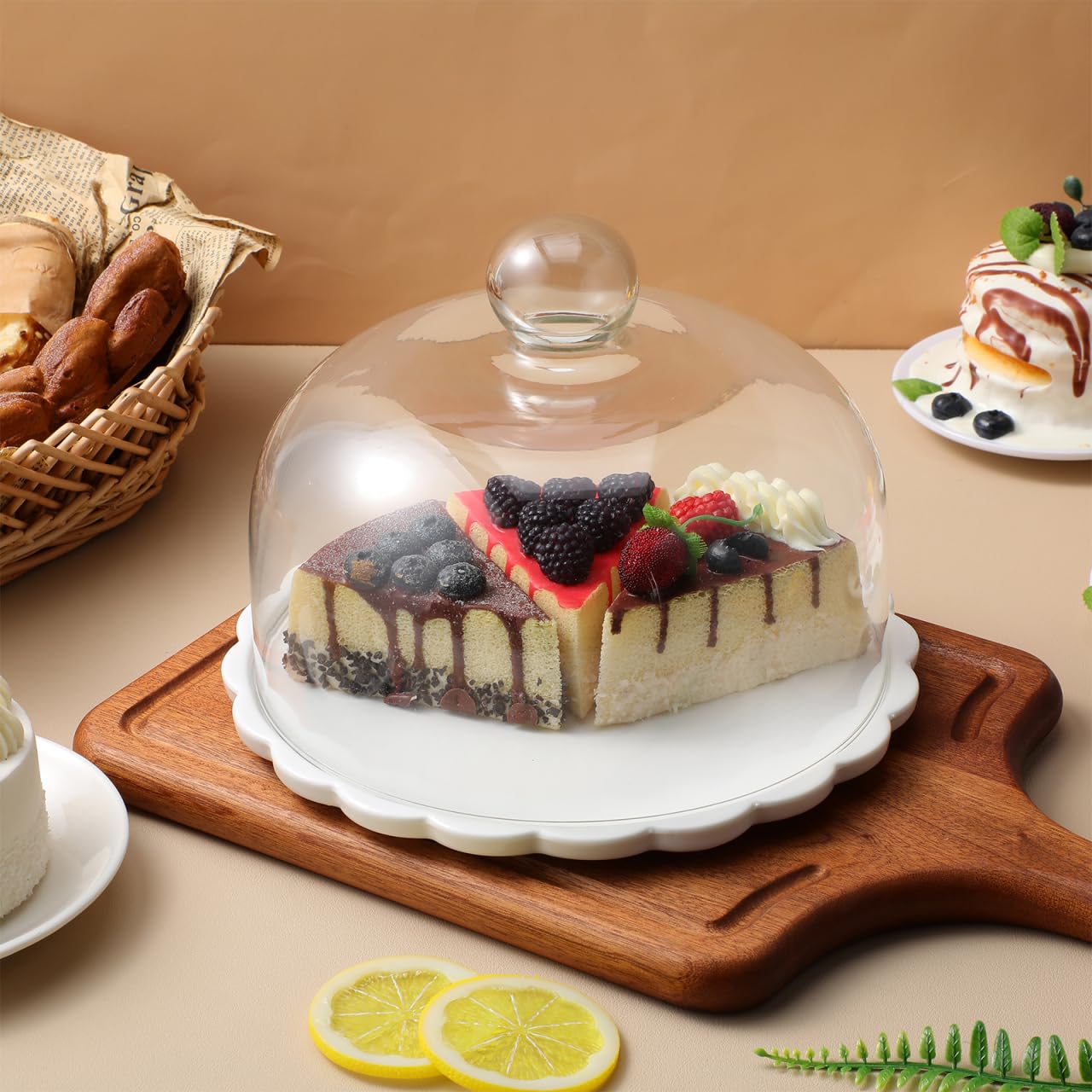 Cabilock 1 Lot de couvercles Ronds pour gâteaux avec Plateau en Verre - Cloche - Plateau Rond - pour goûter