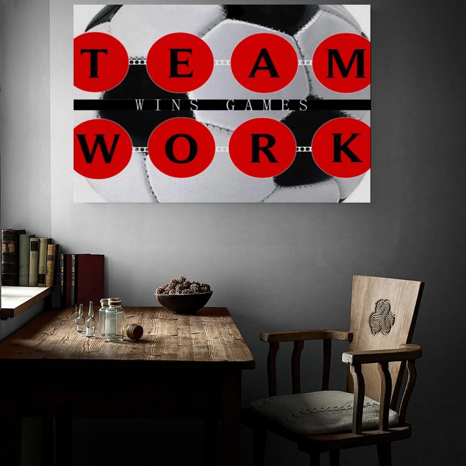 Poster su tela motivazionale con il lavoro di squadra vince partite di calcio, decorazione per camera da letto, ufficio, cucina, regalo, 50 x 75 cm