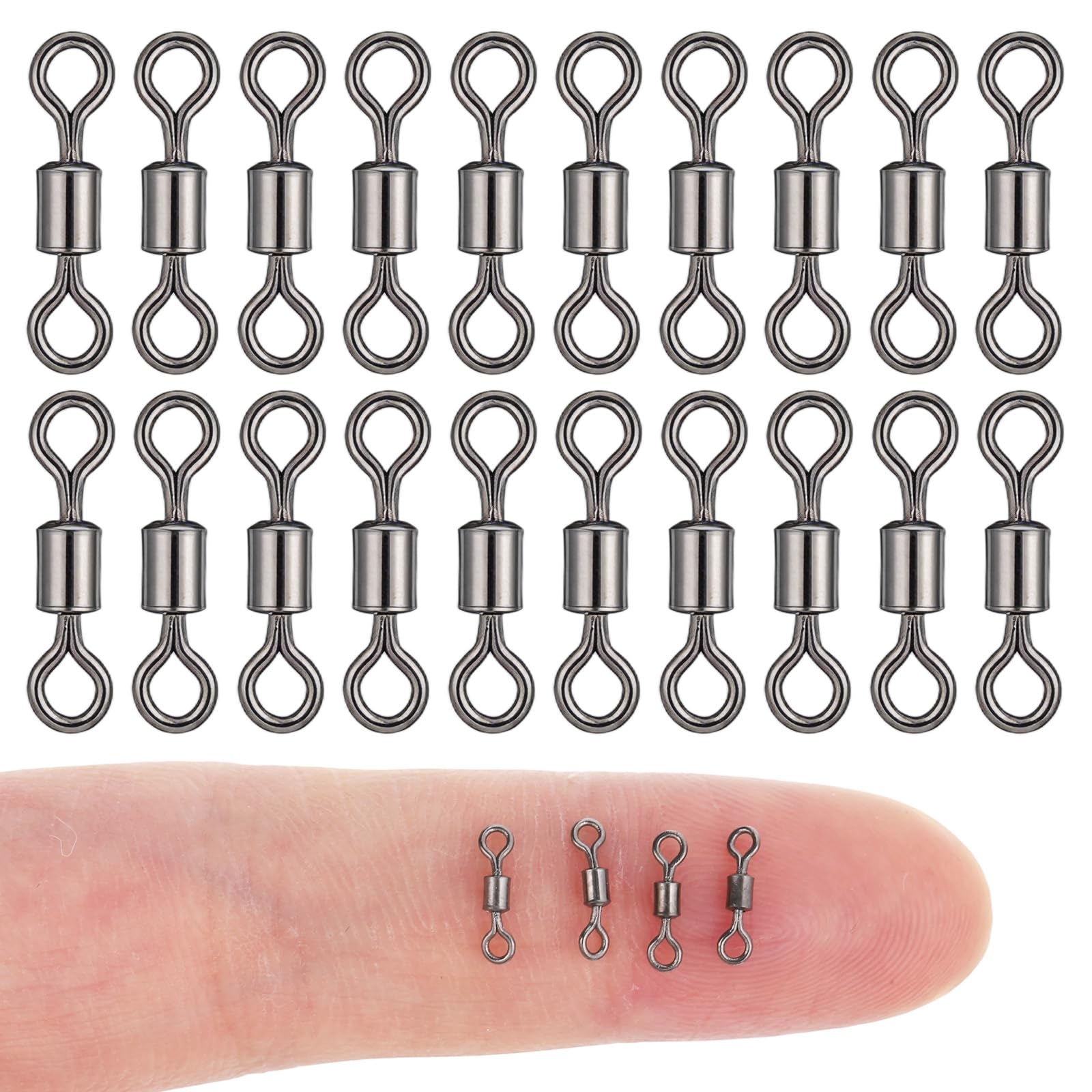 100 PCS Micro Swivels for Fly Fishing, Fishing Swivels #14 Copper Small Rolling Barrel Swivel High Strength Barrel Swivel Hook Line Connector Fly Fish Tackle Swivelwith Black Coating