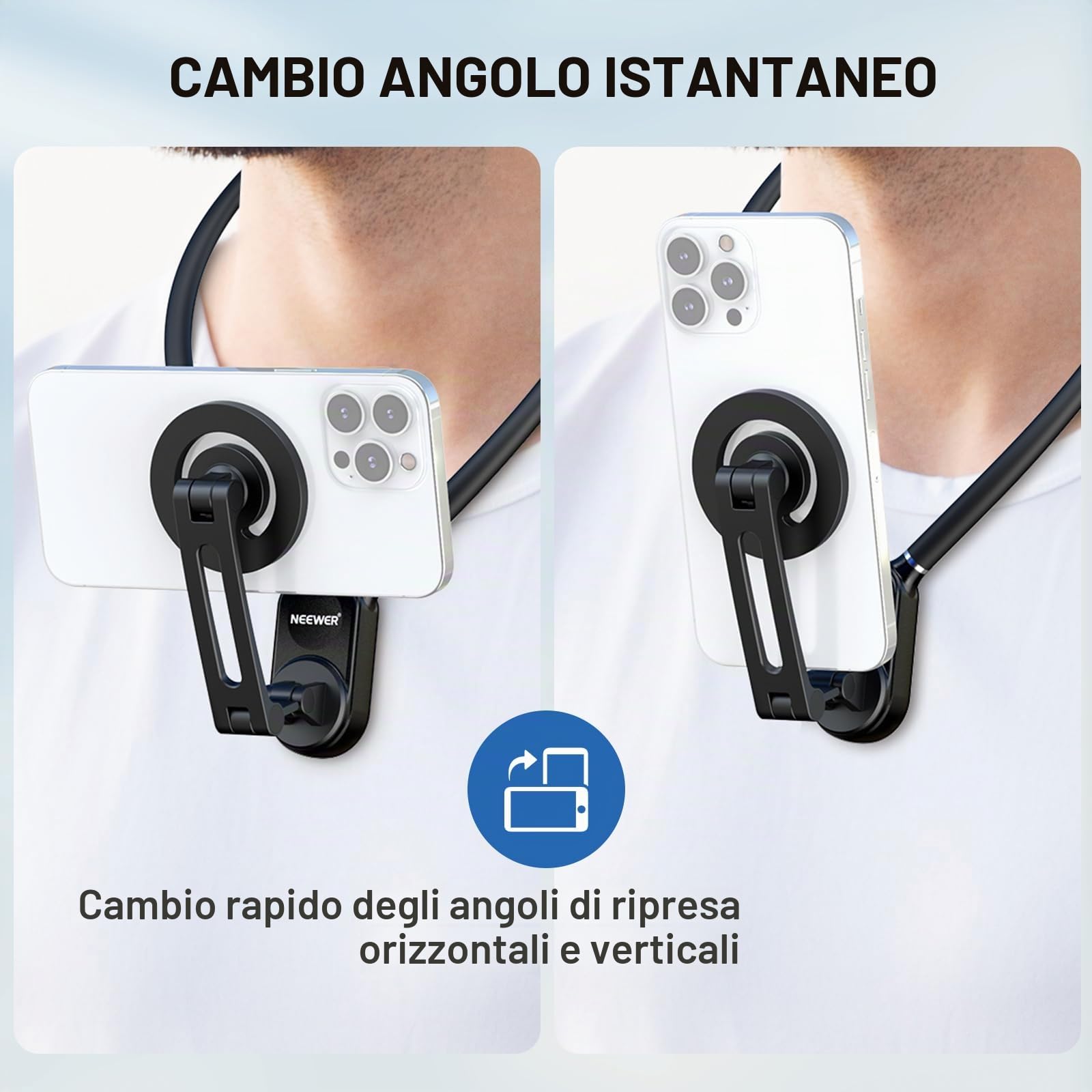 NEEWER Supporto Magnetico da Collo per Action Camera e Telefono, Treppiede da Collo Supporto da Petto Compatibile con GoPro DJI Insta360 iPhone 15 Android, Neck Phone Holder per POV Video Vlog, GP16