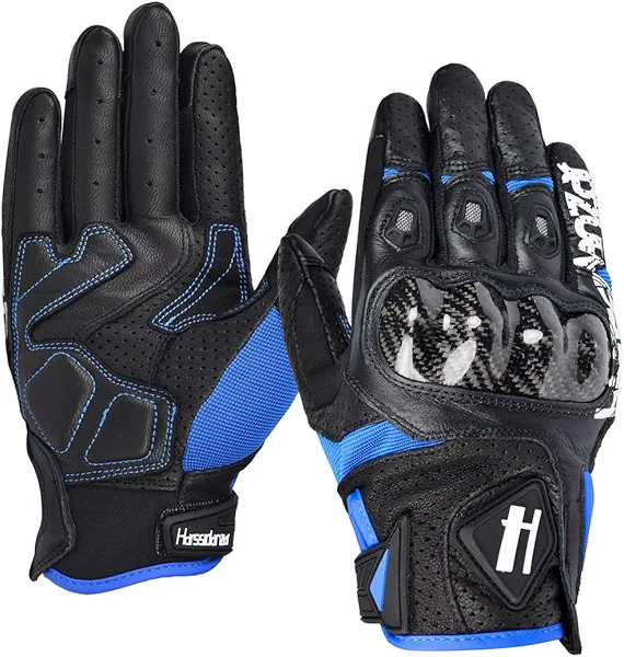 Harssidanzar Leather Perforated Motorcycle Gloves for Men Motorbike Riding Driving Gloves CM001US