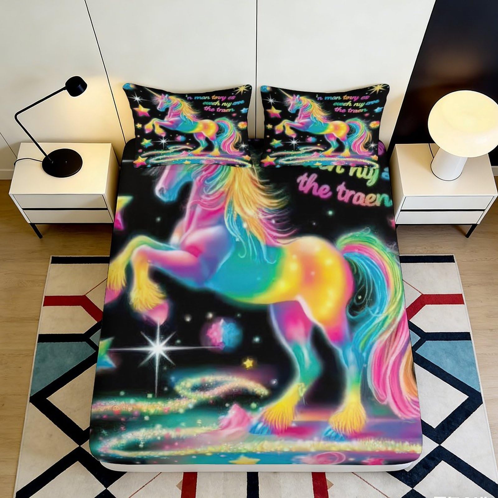 Pnayamiorkfel Style-3 3D Printed Rainbow Unicorn Fitted Sheet Microfiber Soft Bed Cover For Bedroom Dorm Mattress Protection Decor 90X200x25cm