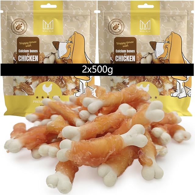 MERSJO Golosinas para perros, 2 x 500 g, sin gluten, 60% pollo, alto contenido de proteínas