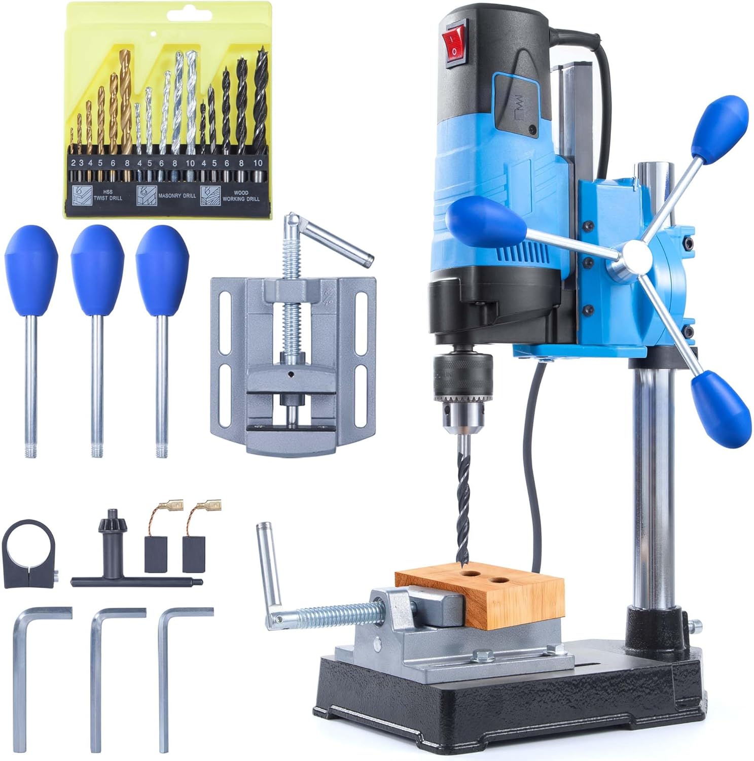 Mini Benchtop Drill Press with 16 Pcs All-Material Drill Bit Kit, 1200W 6-Speed 2800RPM, 360° Omnidirectional Rotation, Rotary Tool Workstation Stand, 3.15 Inch Drilling Depth
