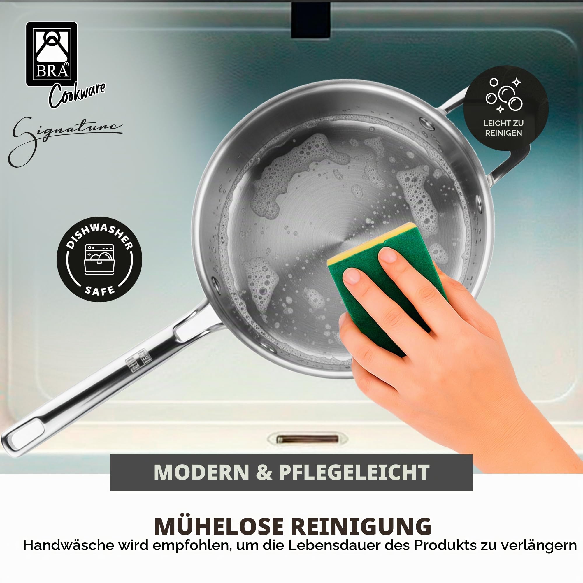 BRA Signature | Schmorpfanne 28 cm, Edelstahl 18/10, Mit Glasdeckel
