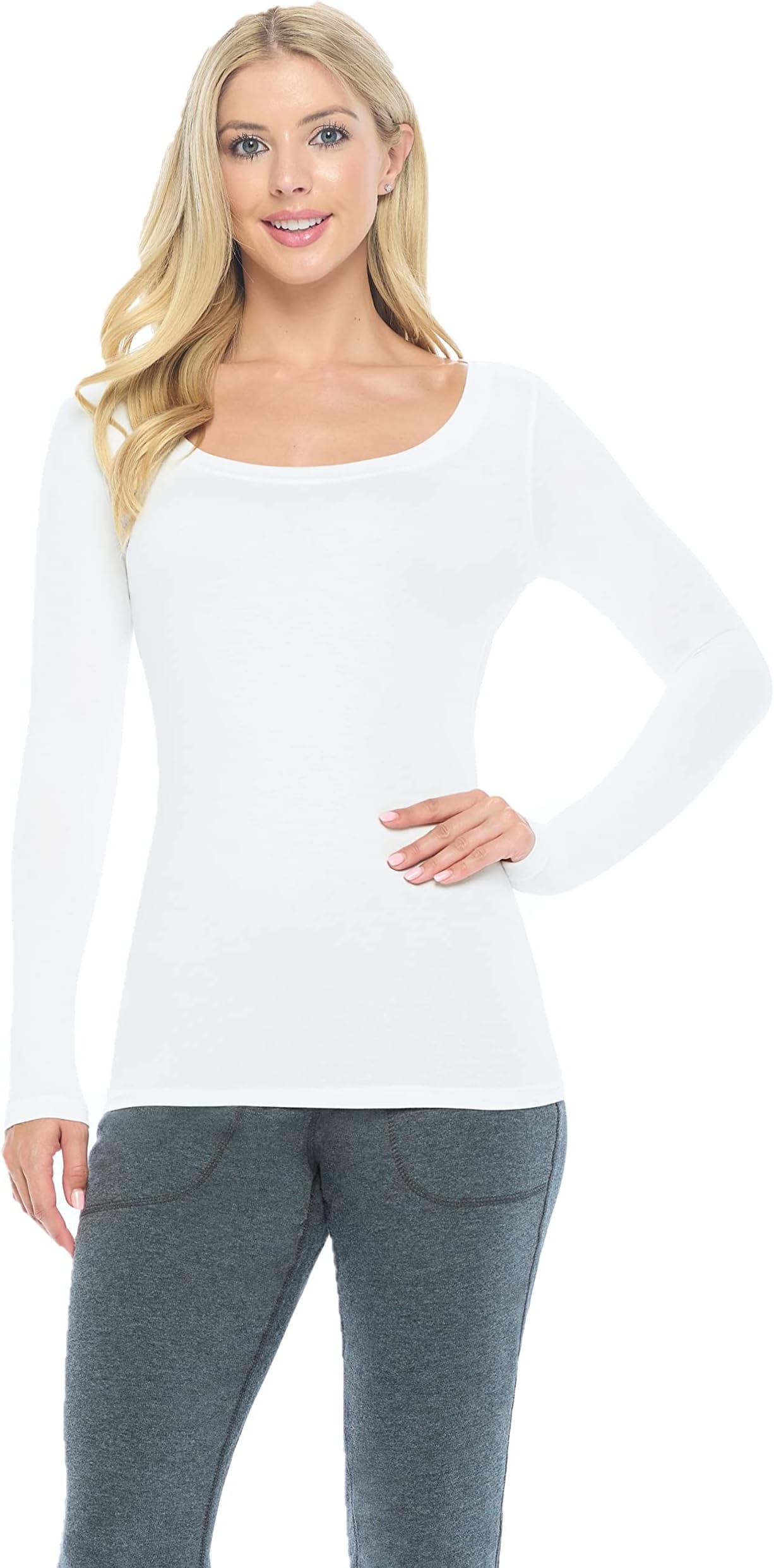 Women's Long Sleeve Extra Wide Scoop-Neck T-Shirt Under Scrub