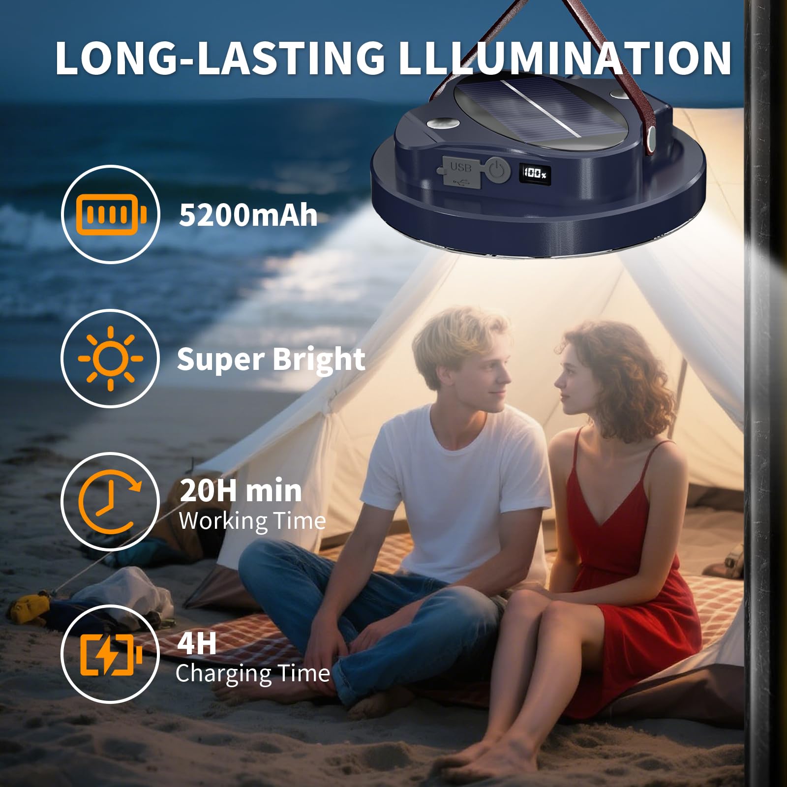 6000LM Torcia portatile LED Lanterna da campeggio 7.2 "Luce ricaricabile 70W 10400 con magnete, IPX4 impermeabile tenda luci mancanza di energia Kit di sopravvivenza di emergenza tempesta di neve