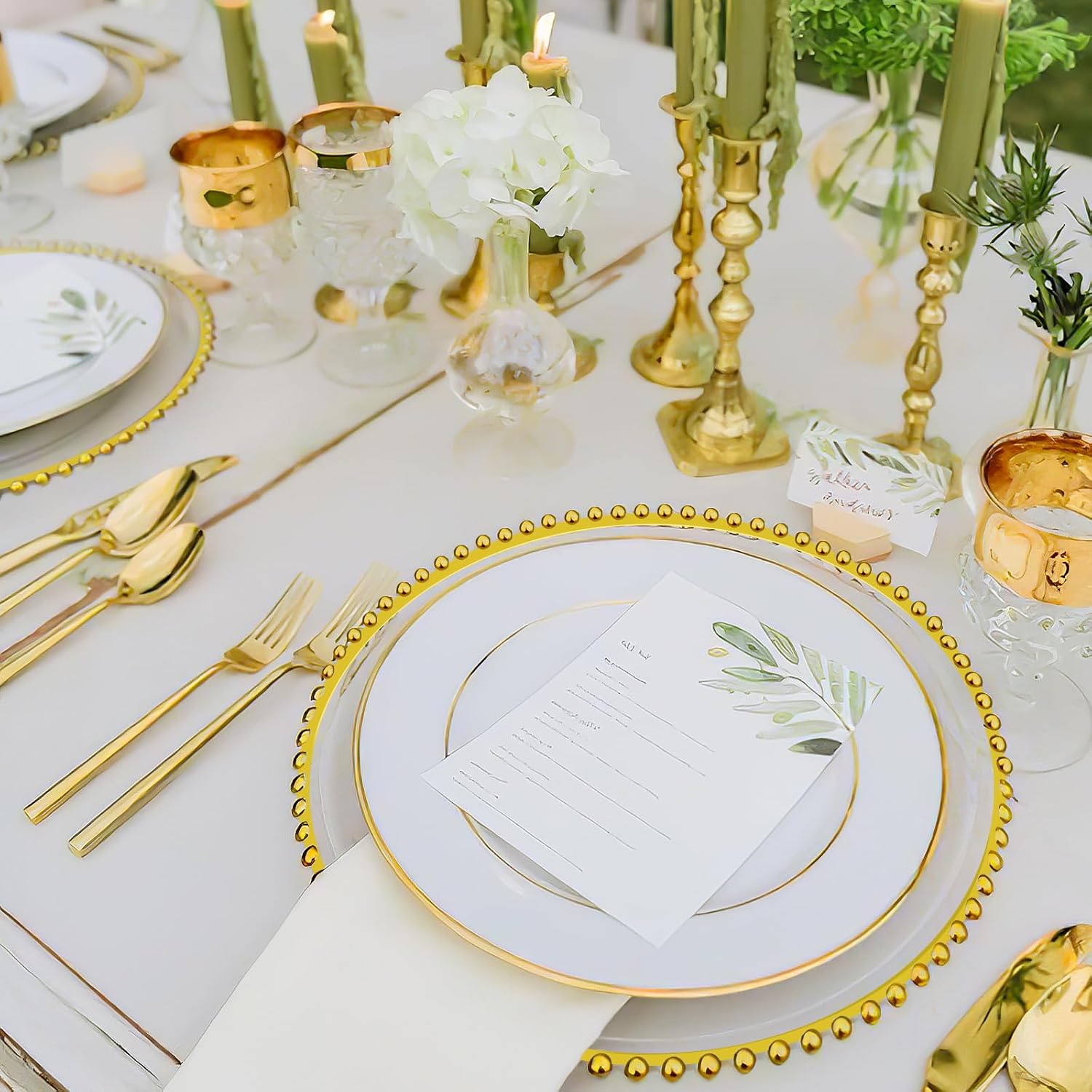 24 Pack Clear Acrylic Round Charger Plates, 13 Inch, Gold with Line