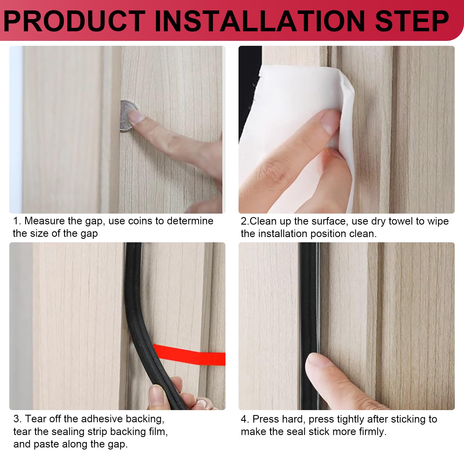 Tira de sellado de goma para puerta, tira de sellado de goma para puerta, tira de sellado autoadhesiva para puertas y ventanas (para huecos de 0.15 a 0.69 cm)