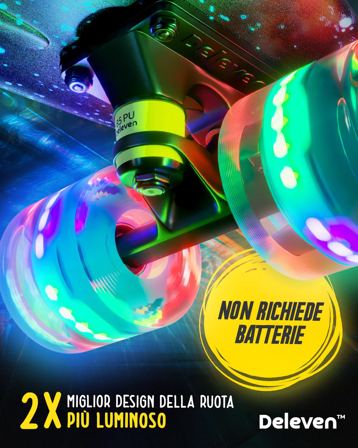 Deleven Skateboard 56cm con Ruote LED, Tool per Skate e Cuscinetti Abec 7 - Per Bambini Principianti Ragazze Ragazzi Adolescenti Adulti