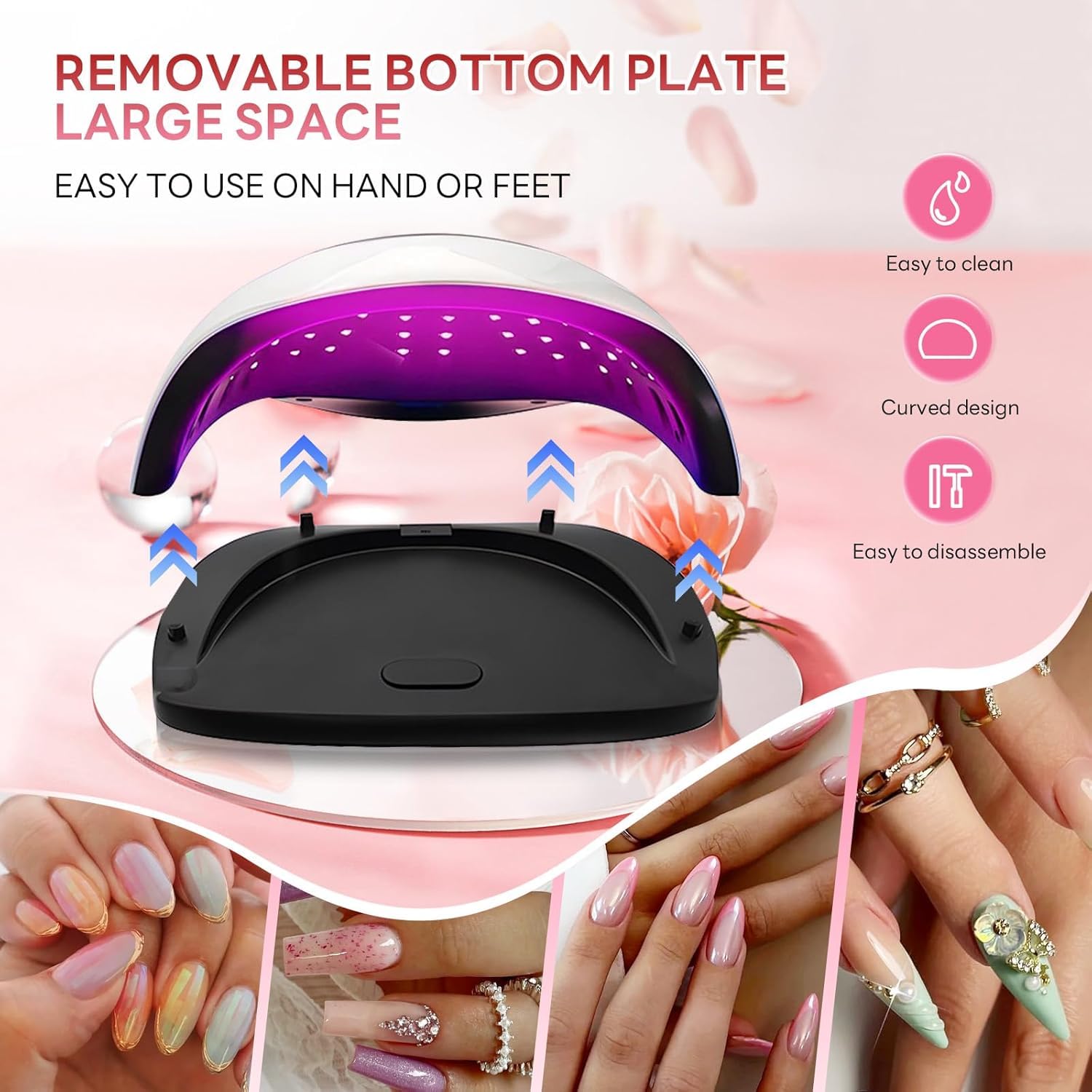 Lampe à ongles UV LED 280 W - Pour vernis à ongles gel - Avec 66 perles de lampe et capteur automatique - 4 réglages de minuterie - Outils de nail art professionnels