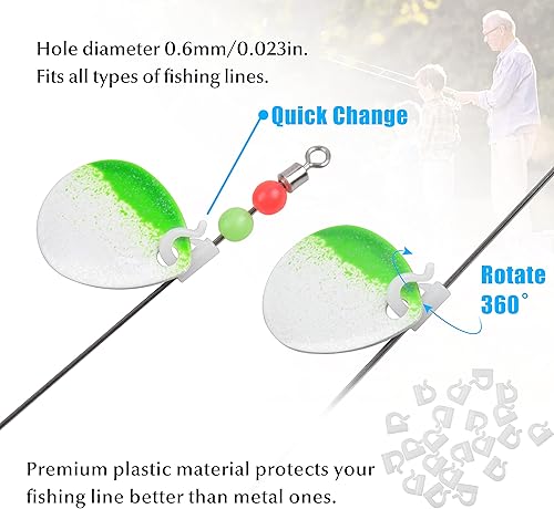 Miniatura 2 de Horquilla giratoria de cambio rápido, 150 piezas de plástico de pesca a presión para cuchillas giratorias, arnés de oruga, aparejo de oruga, spinner