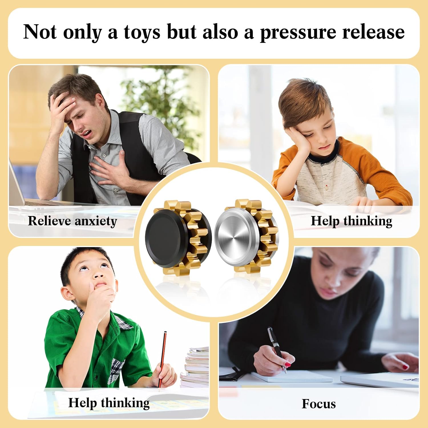 2 Pieces Copper Gear Fidget Spinner for Adults - Small Mini Solid Brass Metal with Steel Bearings, Hand Spinner for Focus & Thinking - Office Desk Toy for ADHD Meetings and Phone Calls
