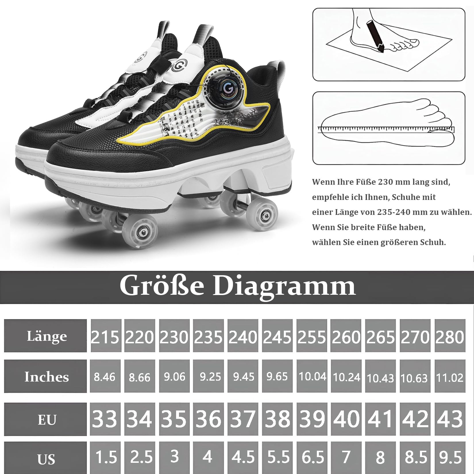 Schuhe mit Rollen – Sneaker 4 Rollen, Rollschuhe Skateboard Schuhe für Mädchen Jungen Damen Kinder Skate Shoes Sportlich Sneaker mit Verstecktes Räder Party Geburtstag Weihnachten