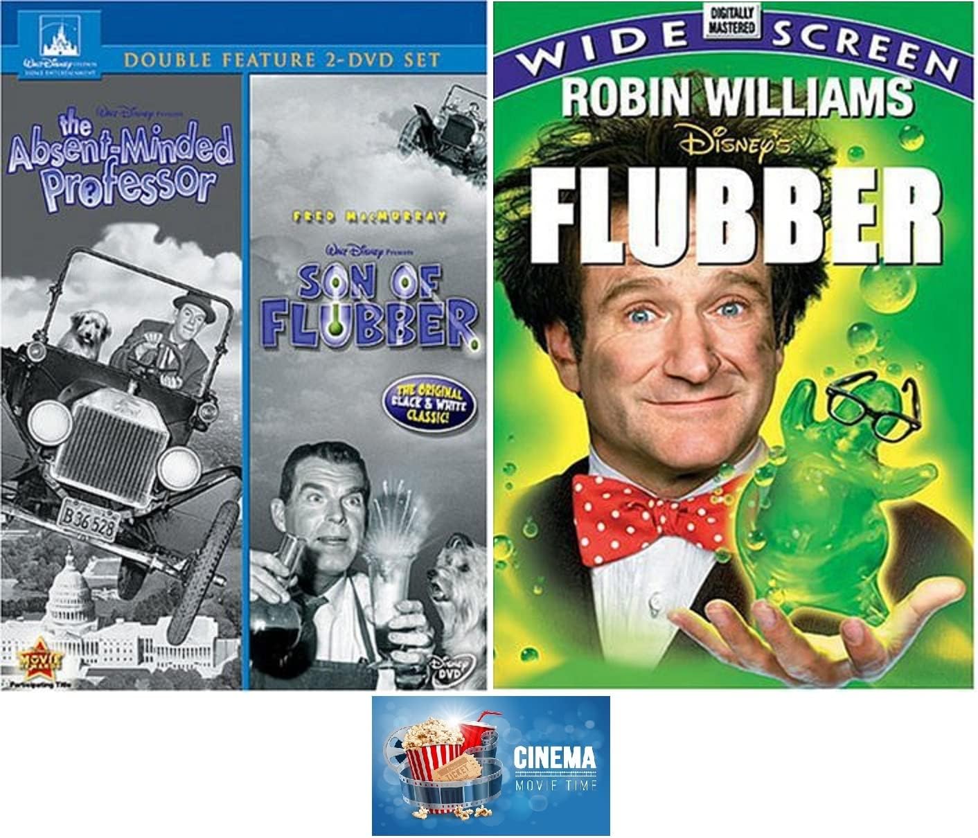 Flubber Triple Feature Absent Minded Professor, Son Of Flubber, & Flubber Disney 3 DVD Set Includes Castle Fireworks Glossy Print Art Card