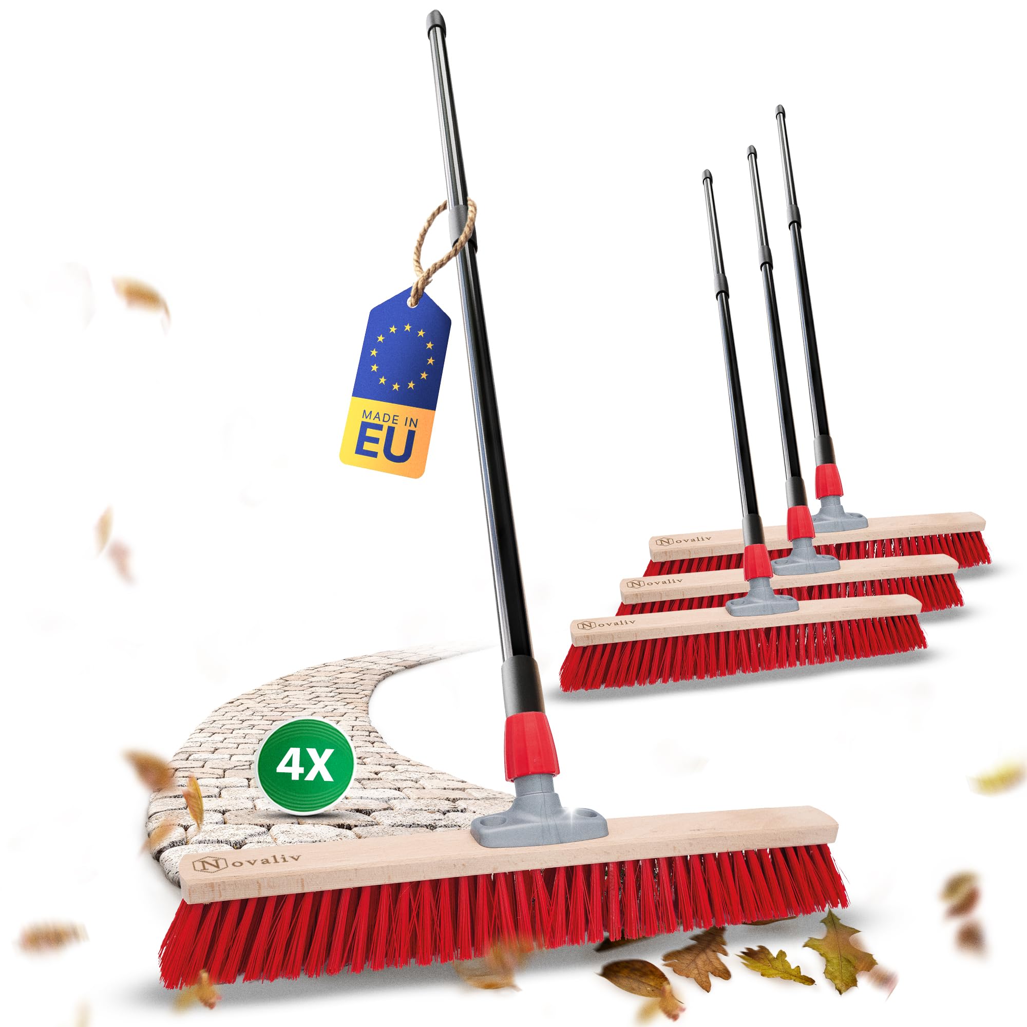 Novaliv Straatbezem 60 Cm, Bezem Met Steel, Uittrekbaar, Arenga Elaston Zwart Rood Grof Industriele Bezem Tuinbezem Tuinbezem 663595191