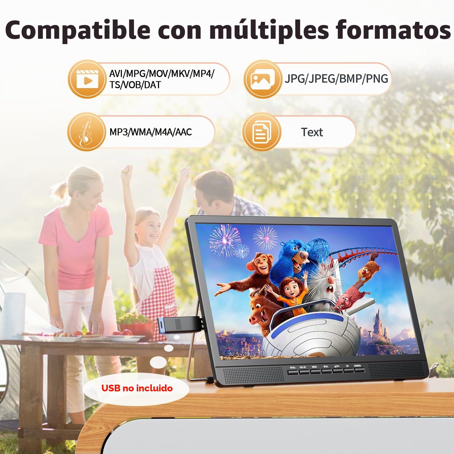 Desobry TV portablel de 18 Pulgadas con Antena, Televisores pequeña con batería Recargable de 6000 mAh, minitelevisor de 12 V con sintonizador Digital DVB/T2, Compatible con entradas USB/HDMI/AV
