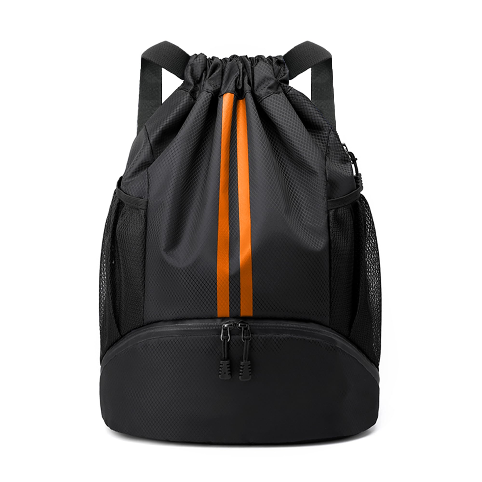 JELUTAR Drawstring Backpack Gym Bag with Shoes Compartment, Black Orange