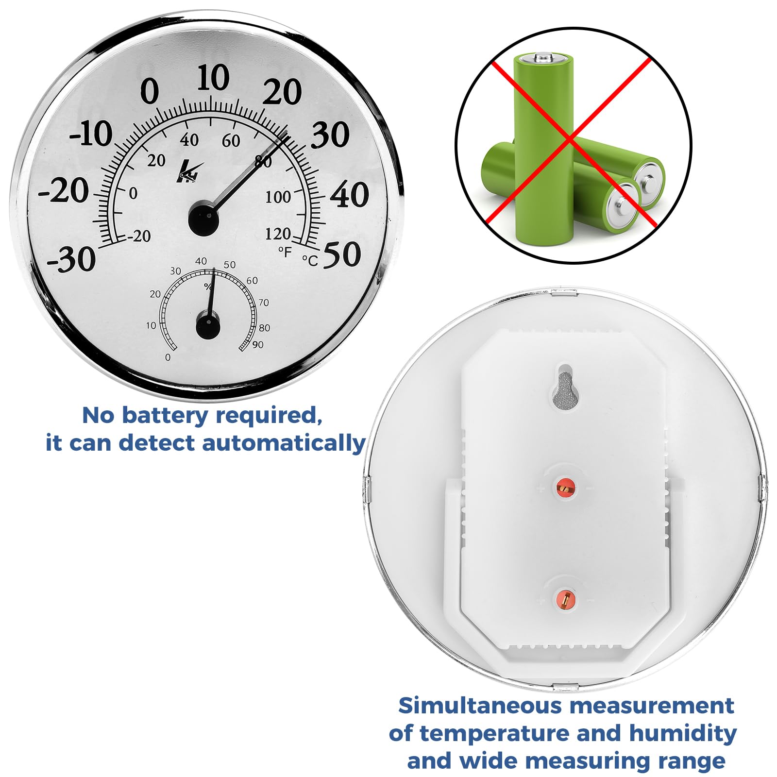 Termometro Igrometro Analogico Set da 2 – Misurazione Precisa Temperatura e Umidità Interno Esterno Senza Batterie Grande Quadrante 13 cm da Tavolo o Parete