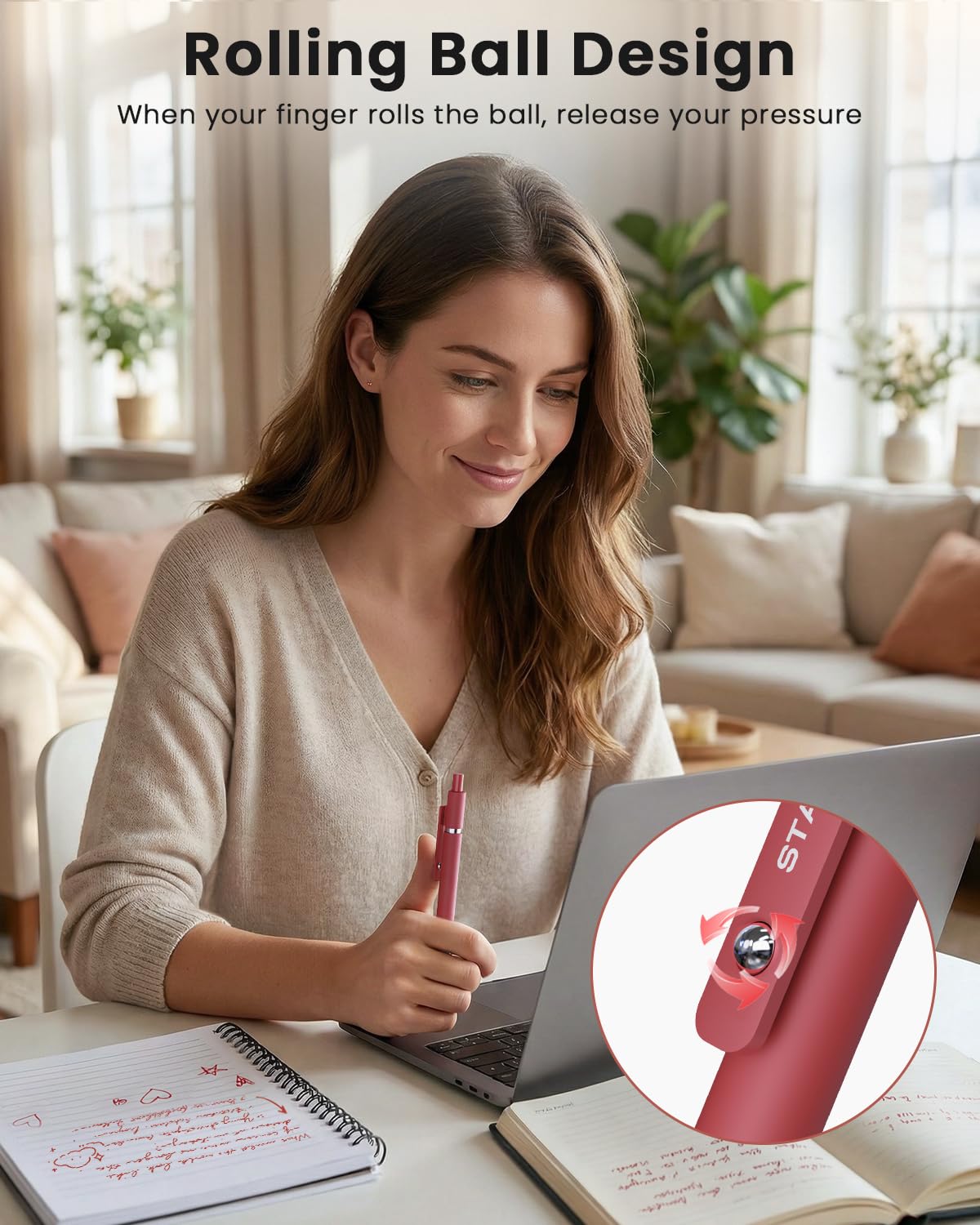 Red Gel Pens 6Pcs Quick Dry Red Ink Pens with 3 Extra Refills Fine Point Retractable Smooth Writing — view 5